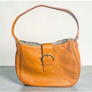 Talbots Tan Pebbled Leather Shoulder Bag with Gold Buckle